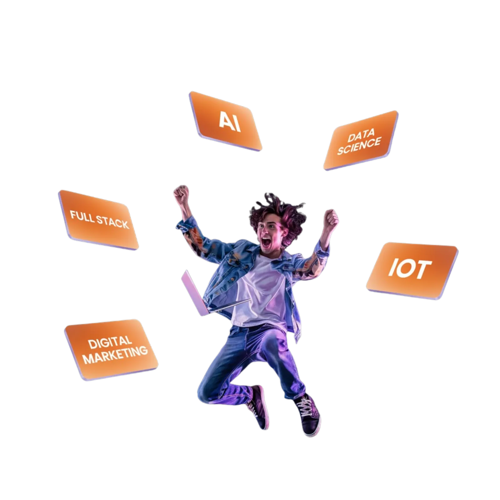 Jumping student with orange skill tiles